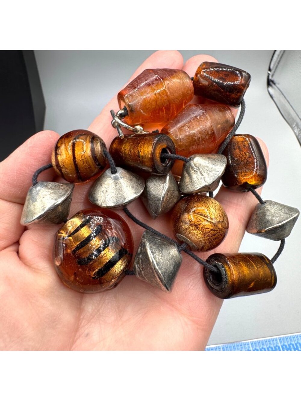 Modernist Chunky Statement Art Glass Bead Necklace 19" Hand Made BOHO - Picture 4 of 7